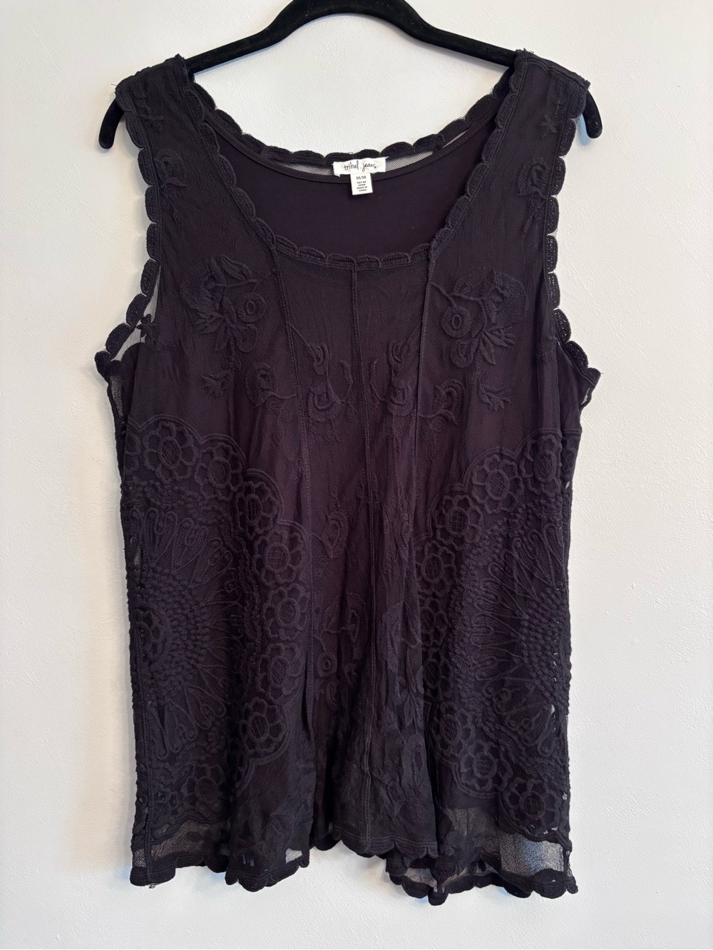 Tribal Jeans Sleeveless Crochet-Detail Tank Top